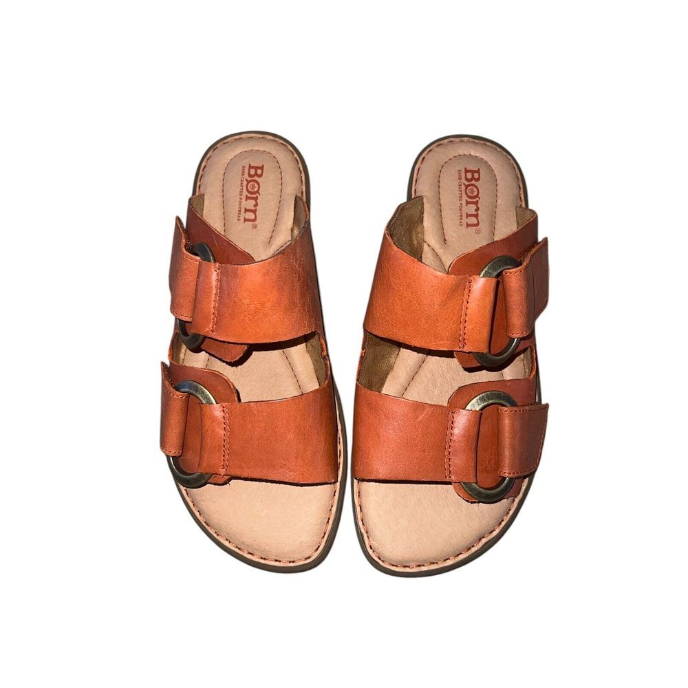 Born Womens Marston Brown Leather Slide Sandals Shoes 6 Medium Comfortable Clean